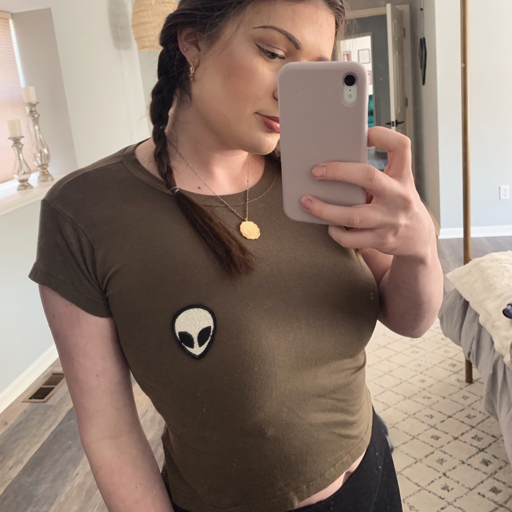 Cute Army Green Alien Pacsun Logo Tee